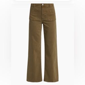 Le Slim Palazzo Patch-Pocket Jeans in Khaki Green